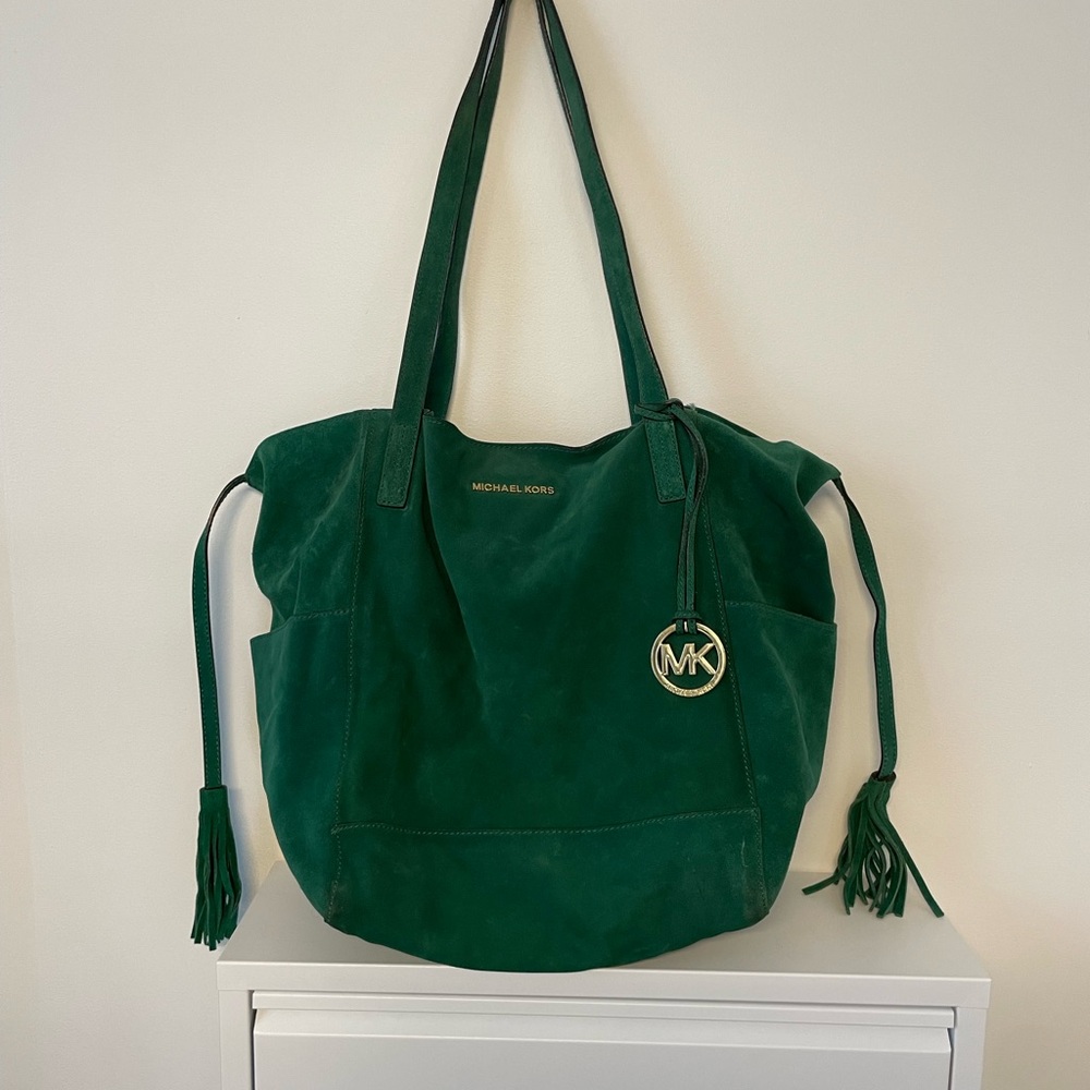 Michael Kors suede Green Tote Bag and matching wallet